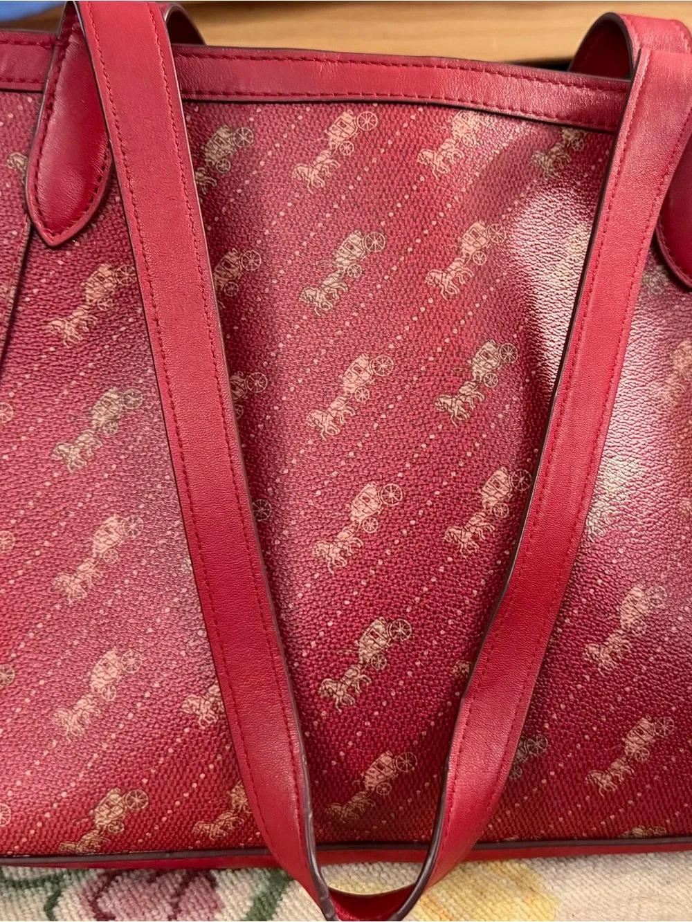 Coach Red Signature Canvas Tote with Gold Logo